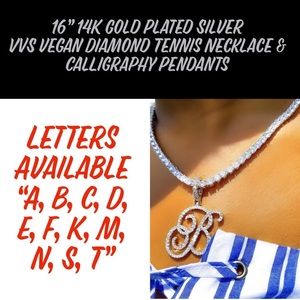 Tennis Necklace 16” Silver VVS Diamond Pendant Set